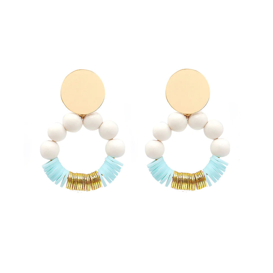 The Martha | Gold & White Wooden Bead Earrings