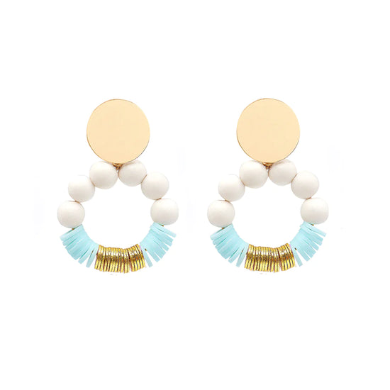 The Martha | Gold & White Wooden Bead Earrings