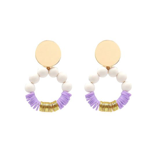 Load image into Gallery viewer, The Martha | Gold &amp;amp; White Wooden Bead Earrings
