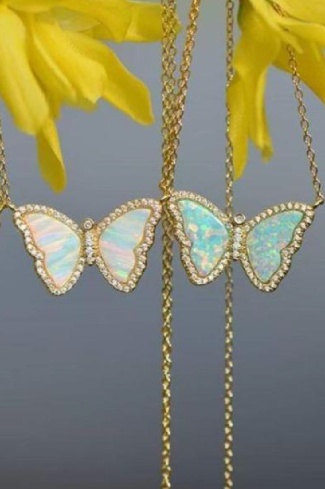 Load image into Gallery viewer, Opal Butterfly Necklace With Crystals, White Opal, Gold
