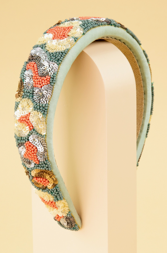 Padded Embellished Leopard Print Headband