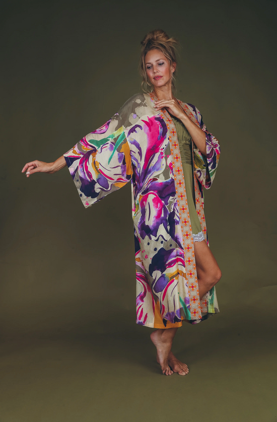 Load image into Gallery viewer, Sage Iris Kimono Gown
