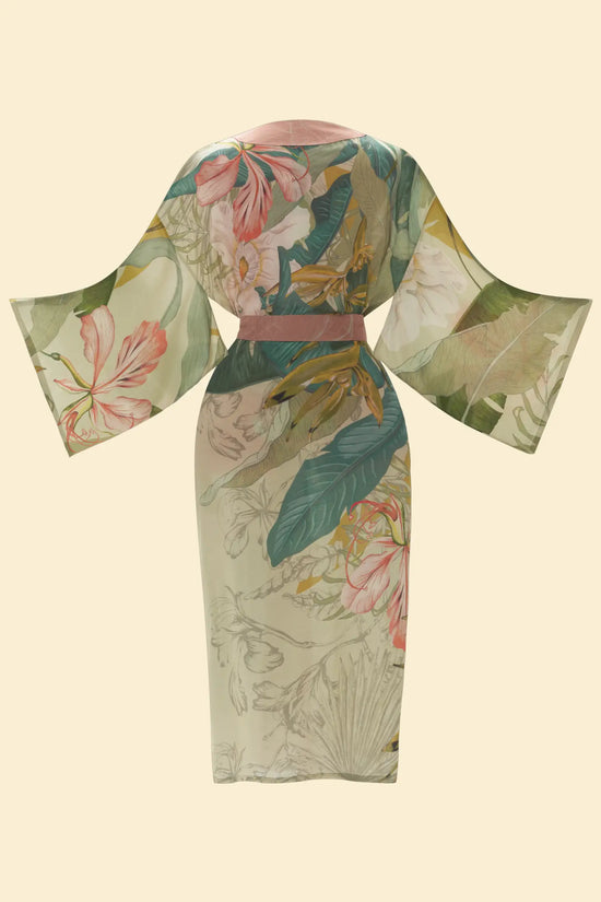 Load image into Gallery viewer, Delicate Tropics Kimono Gown, Sage

