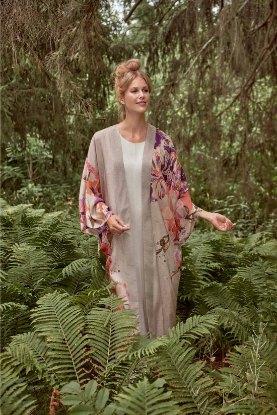Load image into Gallery viewer, Orchid and Iris Kimono Gown, Coconut

