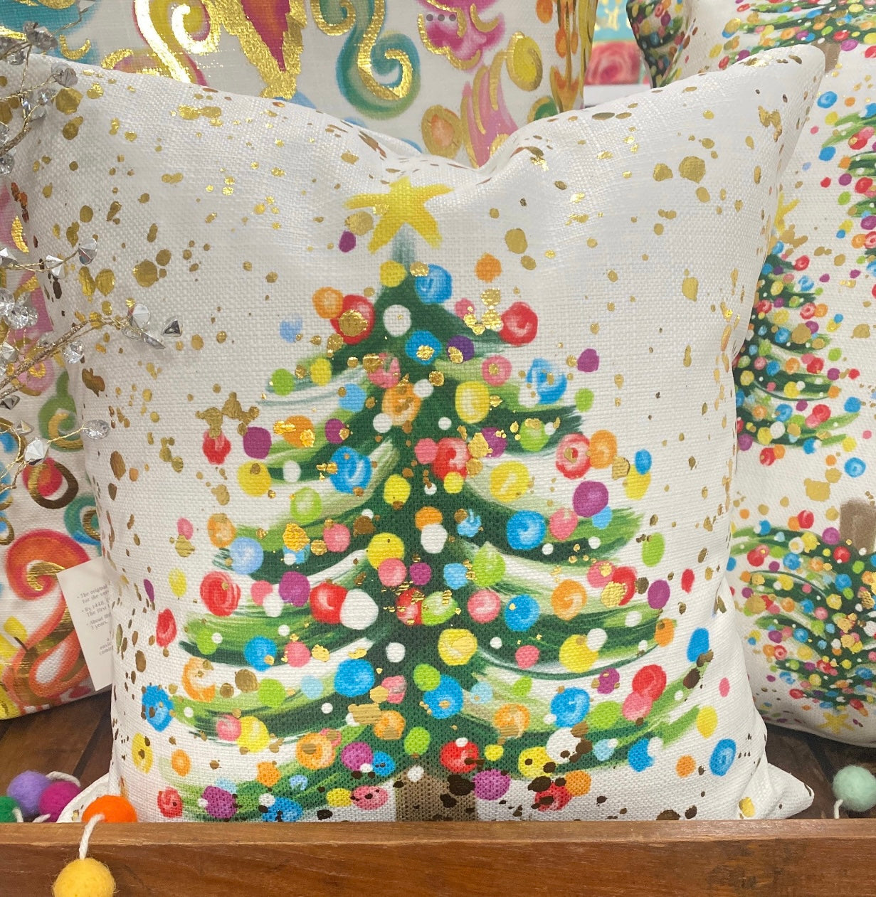Golden Splatter Tree Pillow